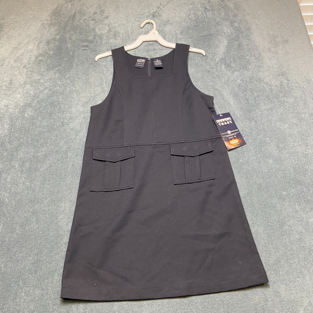Vintage French Toast School Wear Jumper Dress Girls 16 Navy Blue Square Neck